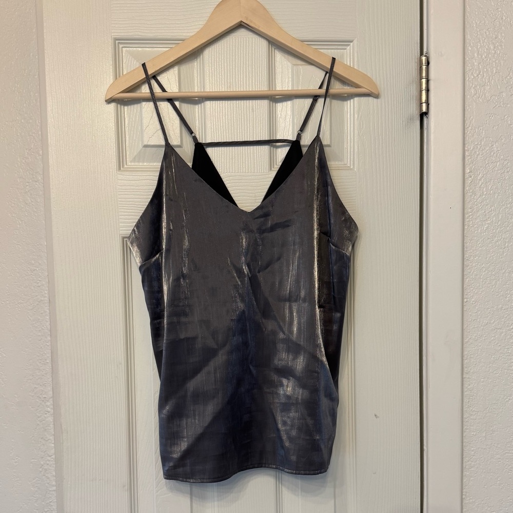 Banana Republic Silver Satiny Tank Top with back cutout